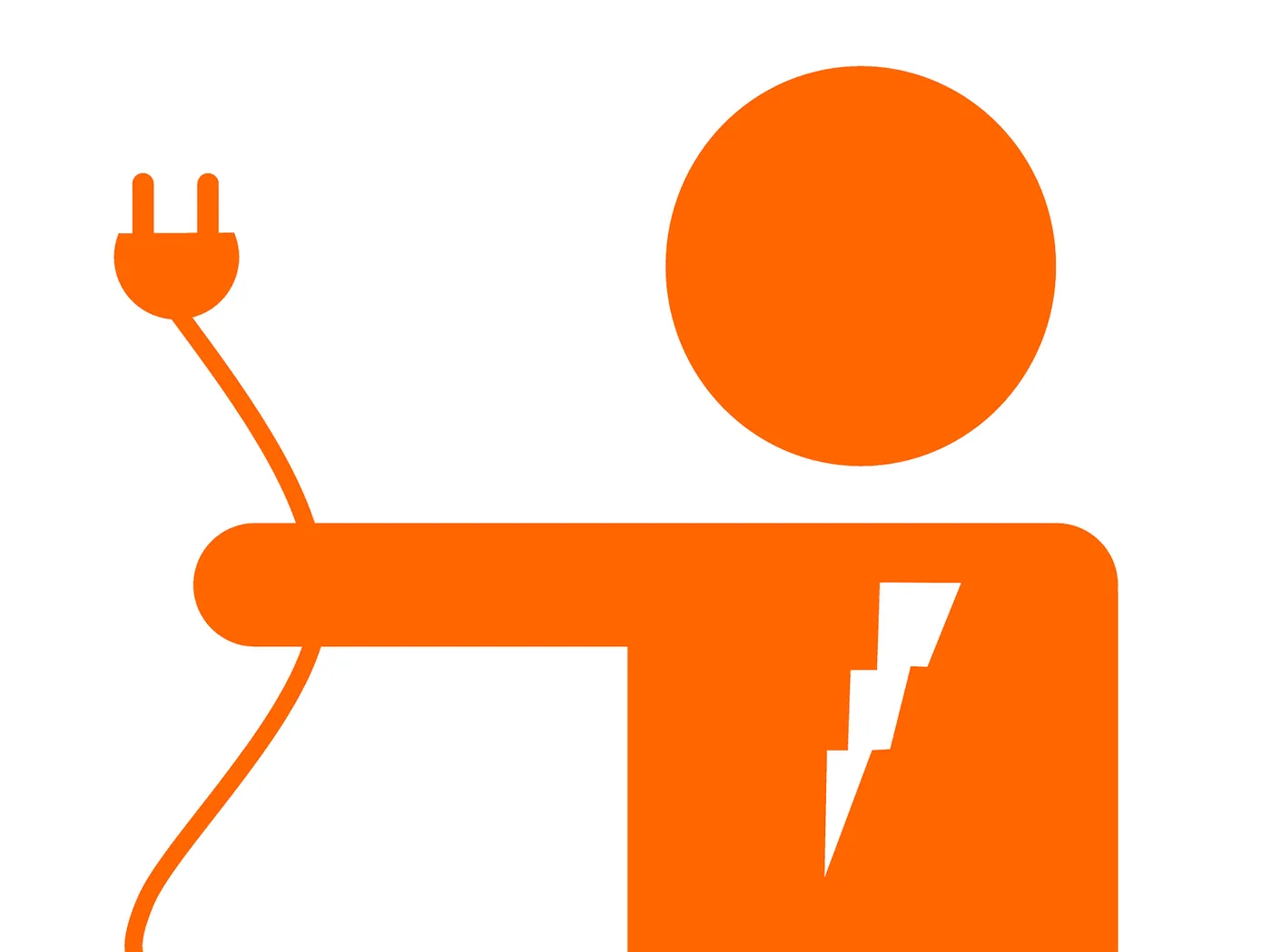 Orange pictogram of a person holding an unplugged power cable