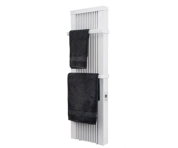 Electric heated towel rail installed in a bathroom
