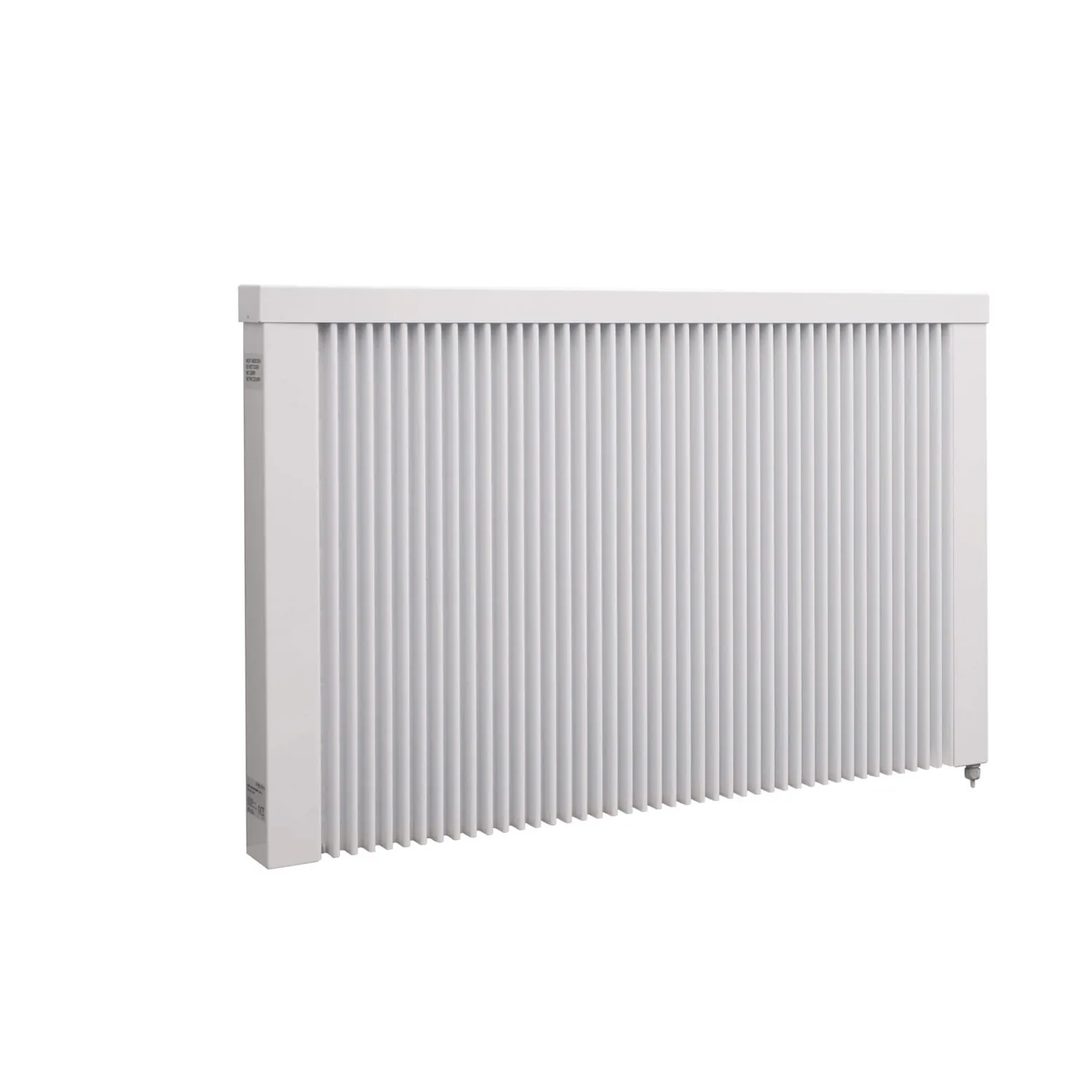Modern slimline electric radiator mounted in a living room