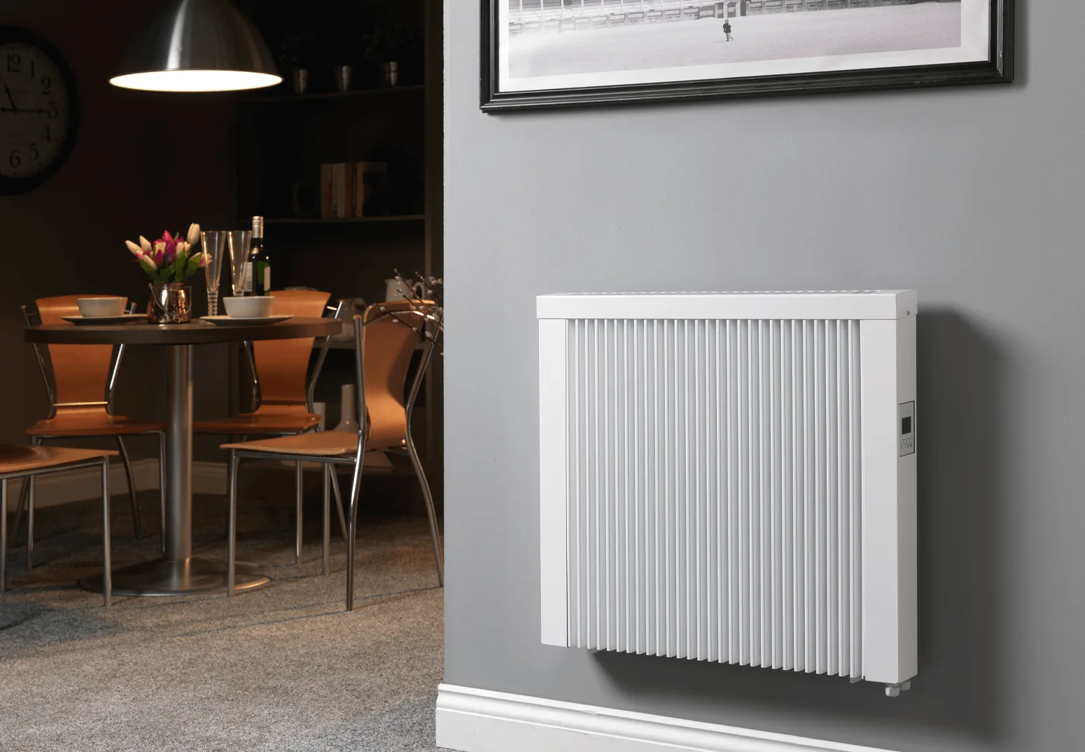 German-engineered electric radiator installed on a living room wall